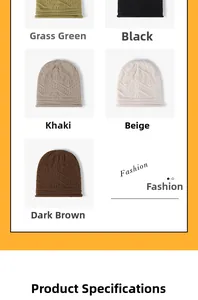 Flat lay of hollow knit beanies in green, black, khaki, beige and dark coffee colors