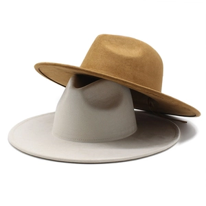 Μοντέρνο καπέλο Fedora από σουέτ με γείσο 9,5 cm σε χακί και μπεζ χρώμα για το χειμώνα
