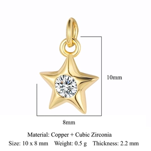 Star-shaped gold pendant crafted from copper and cubic zirconia for DIY jewelry making