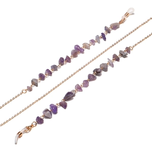 Handmade gold chain with natural purple amethyst chips for glasses and face masks