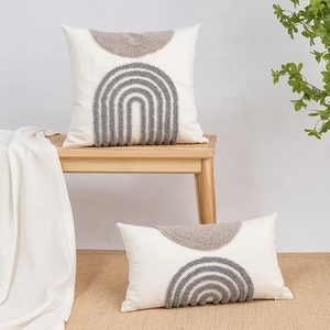 Decorative Throw Pillow Cover Bohemian Geometric Tufted Embroidery Cotton Canvas Cushion Case For Sofa Couch Bed Living Room