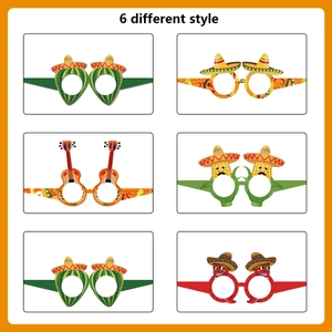 Lot de 6 lunettes de fête mexicaines en papier avec cactus, sombreros et guitares