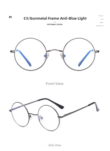 Vintage ronde bril van gunmetal metaal met effectieve blauw licht bescherming