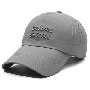 Quick-dry dark grey baseball cap with 3D Casual embroidery and laser-cut vents