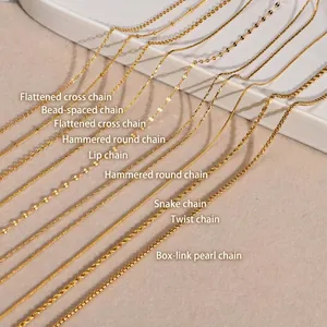 Assorted 18K gold-plated stainless steel chains including snake and rope styles