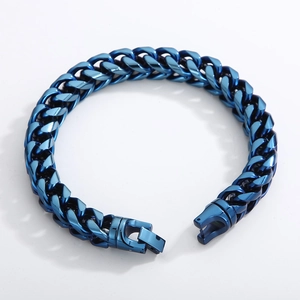 Macro detail of blue dragon bone chain bracelet with plug-in clasp for men