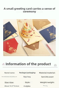 Detail view of 3D birthday cake greeting cards with colorful specialty paper and envelopes