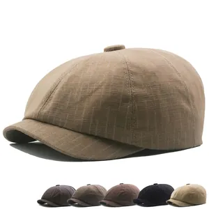 Vintage Newsboy Cap For Men Cotton Striped Pattern Flat Cap Adjustable Retro British Style Gatsby Hat