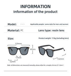 Dimensions détaillées des lunettes de soleil enfant avec monture PC de 129 mm et verres résine