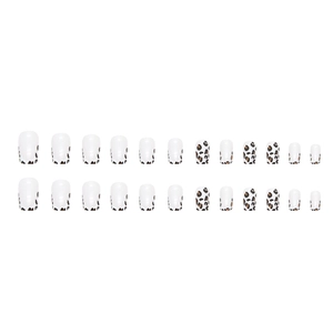 24-piece French aurora leopard print press-on nails set with stylish white finish