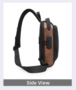 Detailed side view of nylon crossbody bag featuring secure anti-theft combination lock