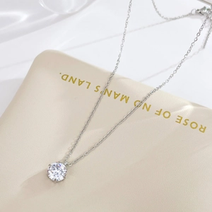 Minimalist silver chain necklace with a brilliant round-cut solitaire zircon pendant