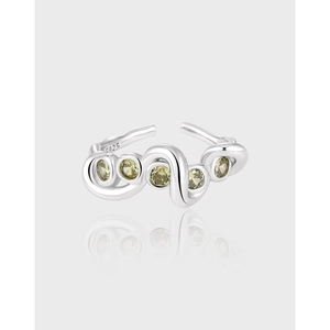 Wavy Ring 925 Sterling Silver Cubic Zirconia Adjustable Open Band Minimalist Aesthetic Jewelry For Women Girls Gift