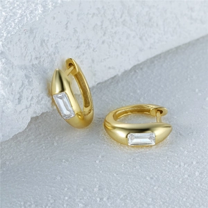 Minimalist S925 sterling silver square zircon hoop earrings on a natural stone base