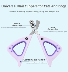 Detail of pet nail clipper showing the round safety hole and stainless steel blades