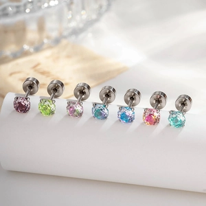 Cubic Zirconia Ear Cartilage Stud Titanium Steel Screw Flat Back Piercing Jewelry Sweet Tiny Sparkly Helix Earrings