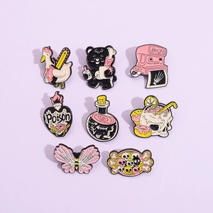 8pcs spooky cute Halloween enamel pins set featuring skulls candies and magic potions