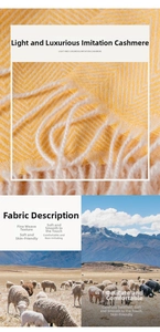 Texture détaillée de l'écharpe en imitation cachemire à chevrons jaune et blanc avec franges