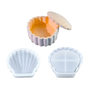Molde de silicona con forma de concha para caja de joyas DIY con divisor de 4 rejillas