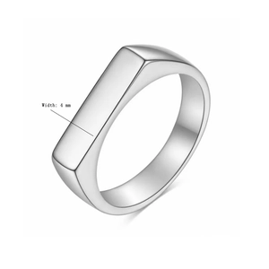 Minimalist 4mm silver titanium steel ring with a flat rectangular top surface
