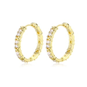 Hoop Earrings Copper Micro Pave Zircon X Shape Cross Design Geometric Trendy Jewelry For Women
