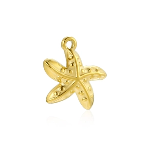 Polished 18k gold plated stainless steel starfish pendant with textured surface