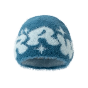 Winter Beanie Hat Faux Fur Plush Knit Cap Warm Outdoor Jacquard Letter Star Pattern Trendy For Men Women