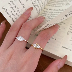 925 Sterling Silver Triangle Zircon Adjustable Open Ring Geometric Minimalist Elegant Jewelry For Women