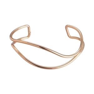 Minimalist double layer wavy golden open bangle featuring irregular geometric curved lines