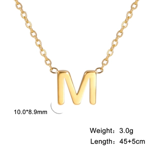 18k gold plated letter M pendant necklace in stainless steel with detailed dimensions