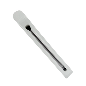 Dual-ended silver makeup brush with blending brush head and flat concealer tip in PVC pouch