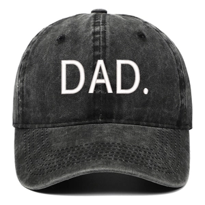 Washed black cotton baseball cap with DAD embroidery and vintage distressed finish