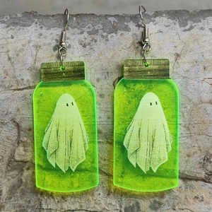 Boucles D'oreilles Halloween Bouteille Acrylique Crochet En Fer Vert Fluorescent Fantôme Araignée Crâne Gothique