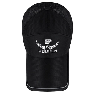 Men's black breathable mesh baseball cap with reflective brim and PODRLN logo