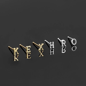 S925 sterling silver alphabet nose studs and earrings in gold and silver finish