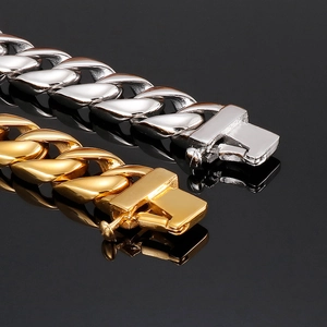 Men's polished stainless steel Cuban link bracelet in gold and silver finish