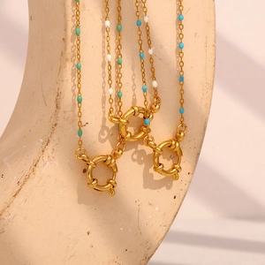 Bohemian 18K gold-plated stainless steel necklaces with colorful enamel beads and spring clasps