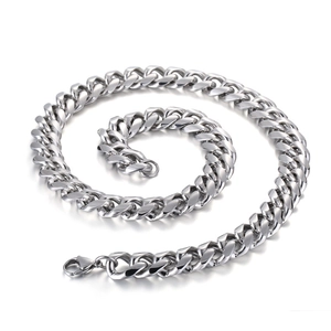 Sleek silver stainless steel Cuban link necklace for men with a lobster clasp