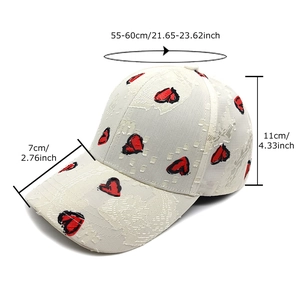 Cream lace baseball cap with heart embroidery and outdoor sun protection features
