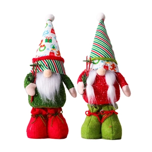Nordic Christmas gnome plush set with sequin hats and wooden skis holiday decoration