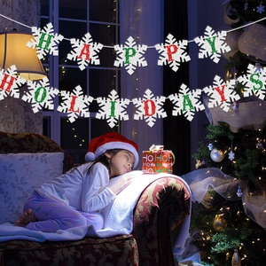 Glittering Happy Holidays snowflake banner for Christmas party home decor with red green letters