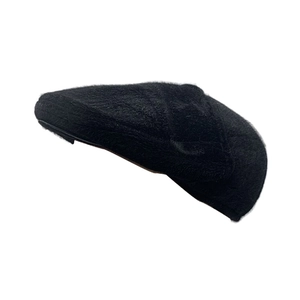 Winter men's black plush ivy cap with ear protection made of warm faux rabbit fur