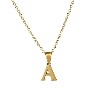 Collier minimaliste en acier inoxydable doré avec un pendentif poli lettre A