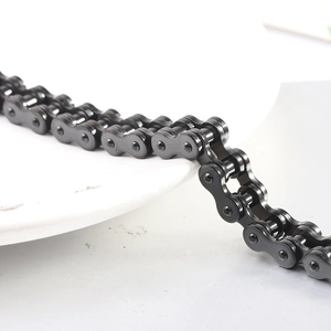Macro shot of 12mm black stainless steel bicycle chain bracelet with polished finish