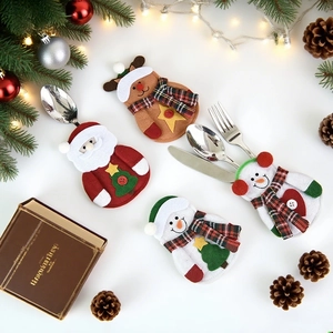 Christmas silverware holder set with Santa Reindeer and Snowman felt cutlery bags decor
