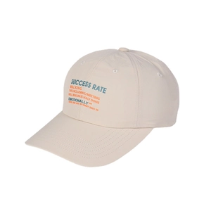 Off-white nylon baseball cap with breathable vents and embroidered colorful lettering