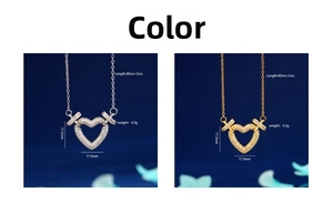 Detail of 18K gold and silver heart pendants with cubic zirconia and exact dimensions