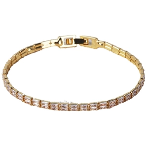 Double-row tennis bracelet with rectangular-cut cubic zirconia in golden finish