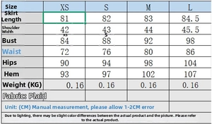 Size chart for sleeveless mini dress showing measurements for XS-L in centimeters