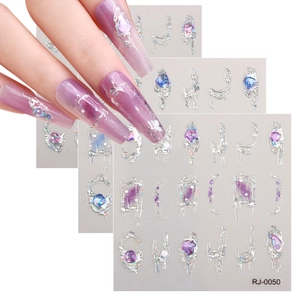 Adesivi per unghie 5D metallo liquido con strass su unghie sfumate viola